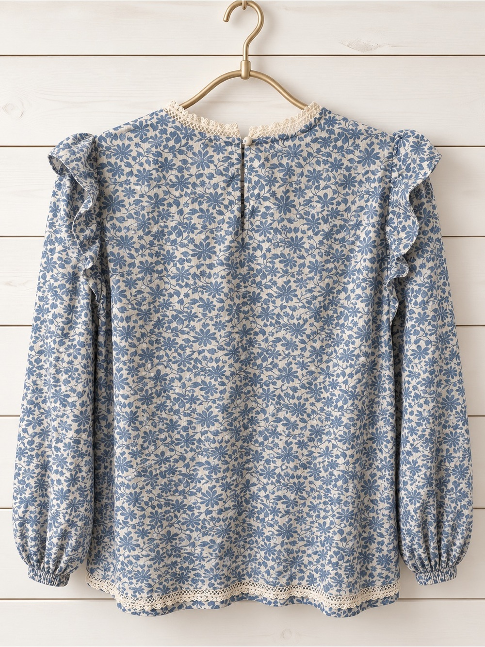 J.Crew Blue & White Floral Ruffle Blouse — Small - Picture 4 of 12